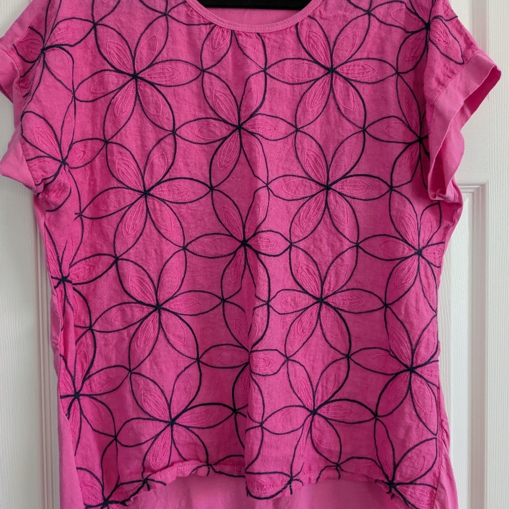 Beautiful Pink Embroidered Blue contrast Shirt Size Medium